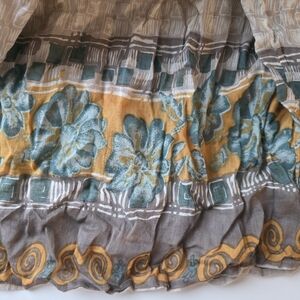 Elegant Floral Maxi Skirt in Teal and Mustard Super Flowy